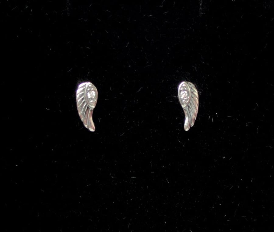 Sterling silver angel wing cubic zirconia earrings