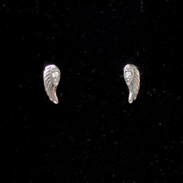 Sterling silver angel wing cubic zirconia earrings