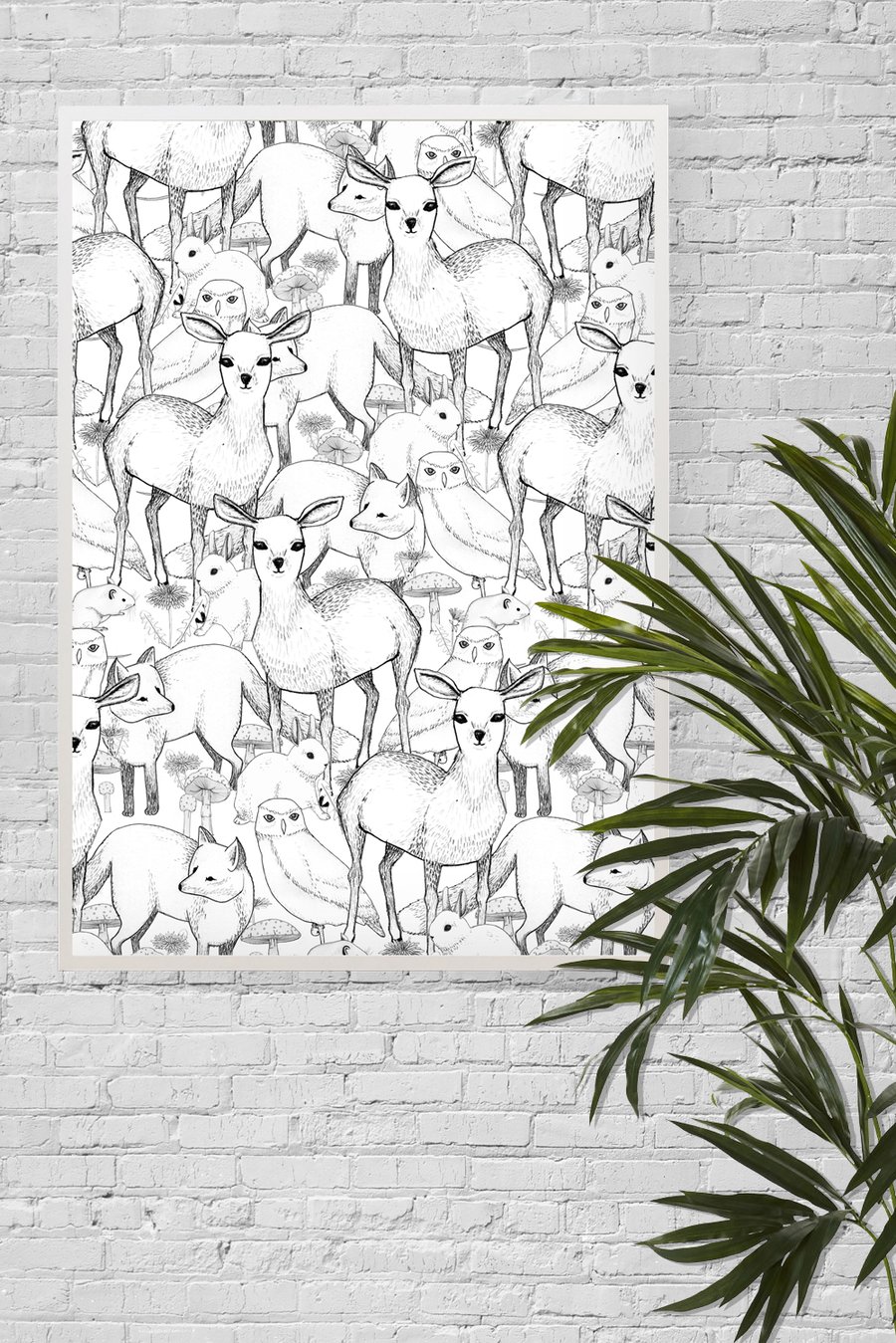 Woodland A3 Giclée Print, with deers, rabbits, owls, foxes and more!