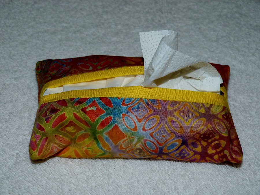 Travel Tissue Holder in Yellow  Batik  Print Cotton Fabric