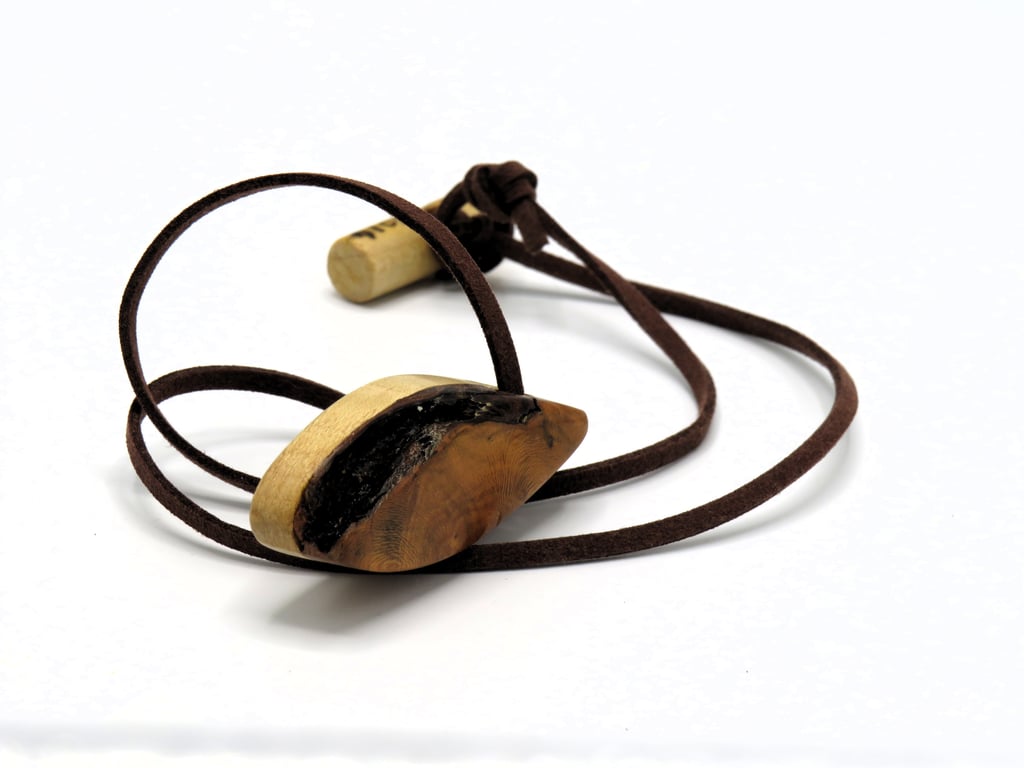 Hand Carved Lozenge shaped 2 tone wood necklace: SKU-N14