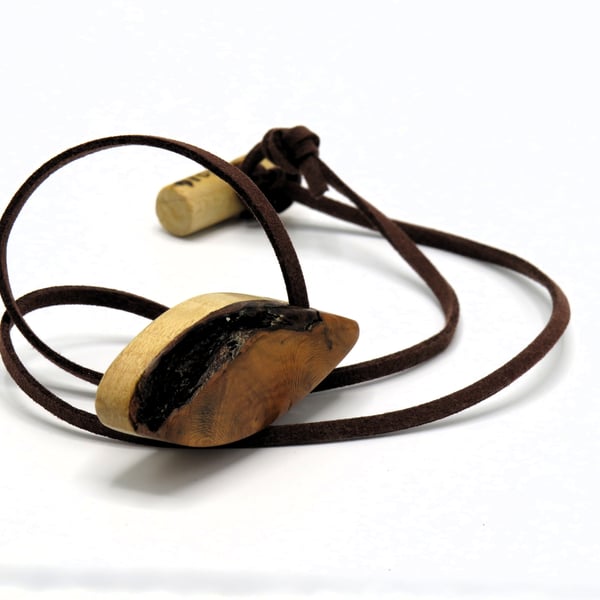 Hand Carved Lozenge shaped 2 tone wood necklace: SKU-N14