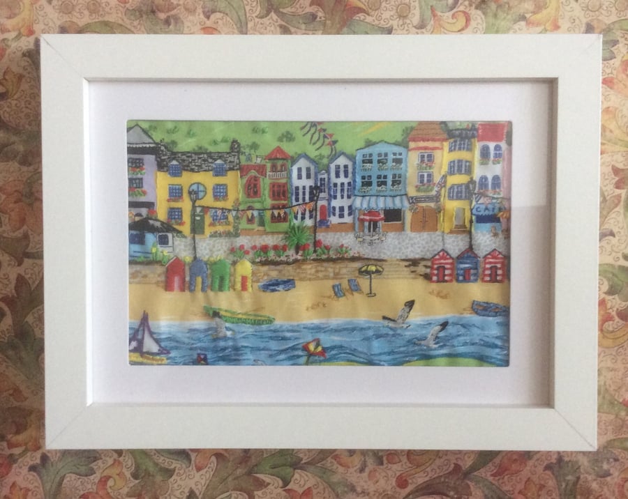 Seaside Summer Beach Stitched Framed Picture 