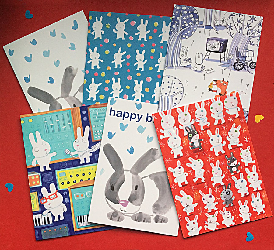 Beautiful Bundles- Rabbit 5 greetings cards multipack  fun illustrated cards