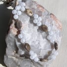 Coffee Agate & Clear Quartz Gemstone Beaded Necklace "Caramel Sparkle"