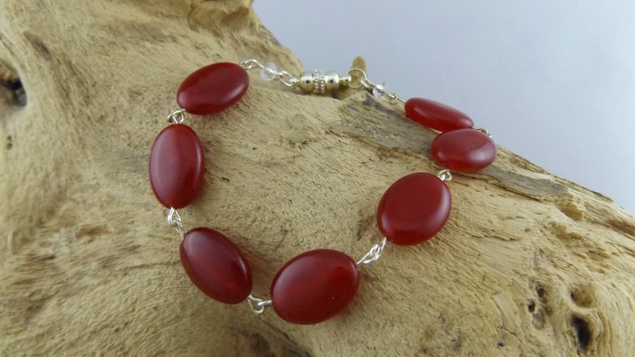 Red Oval Carnelian Rosary Link Bracelet 