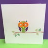Owl  card - Hand Cut with Button Eyes