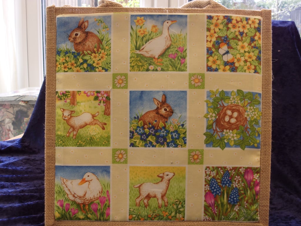 Jute Bag with Springtime panel