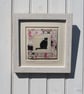 Little Black Cat, framed, vintage fabric, hand-stitched, fine detailed work - Image 2