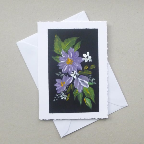 hand painted floral greetings card (ref F 750 C9 )