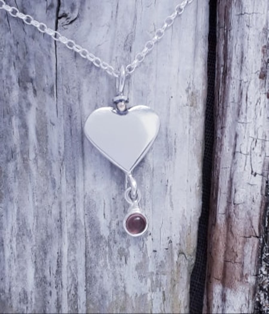 Sterling Silver Heart Pendant with Pink Tourmaline