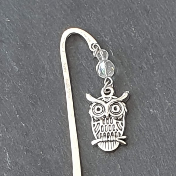 Silver-plated Bookmark with Upcycled beads and Cute Owl Charm