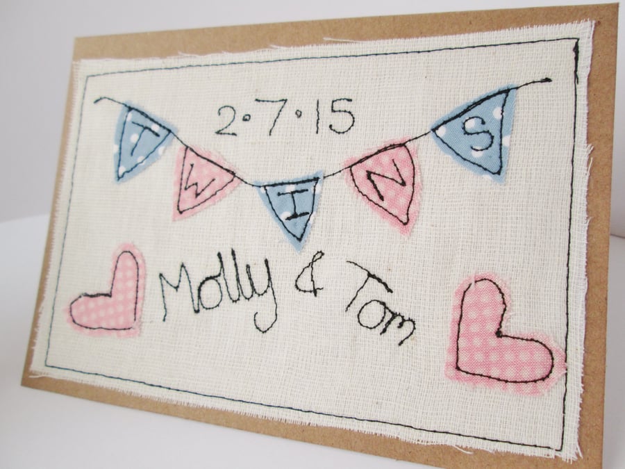 New Twins card - personalised baby twins card baby boy, baby girl card