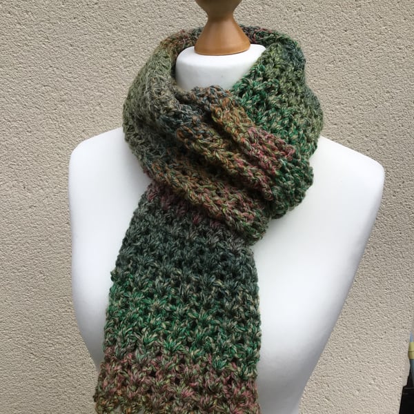Chunky green marble scarf  hand crocheted