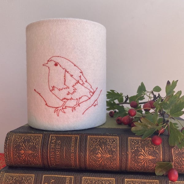 Robin Embroidered Lantern