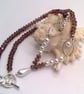 Purple Crystal White Pearl and Silver Plated Faceted Oval Necklace, Gift for Her