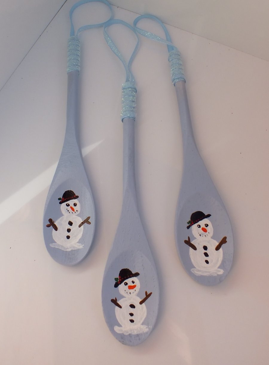 Snowman spoon decoration, Christmas tree decoration, Wooden Christmas decoration