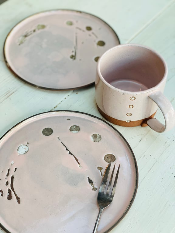 Pink cup and plate - perfect for tea, coffee and cake.