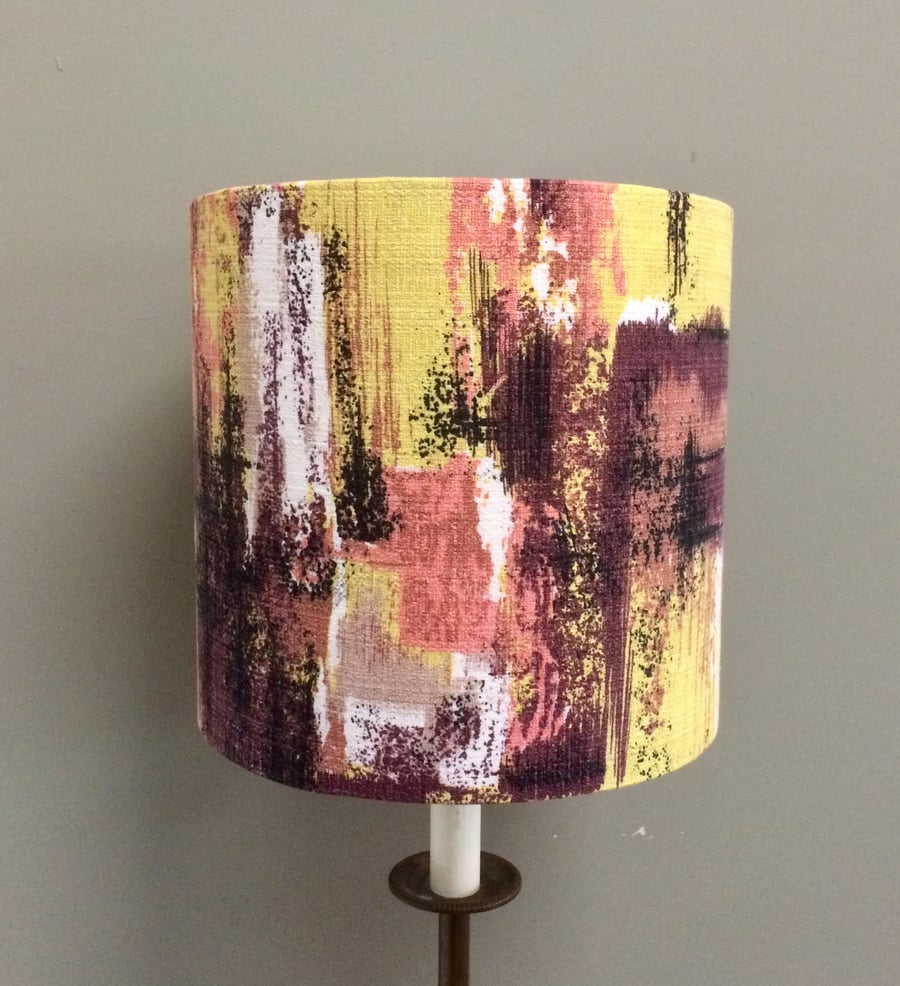 Abstract Chocolate Yellow Lime 50s 60s Barkcloth Vintage fabric Lampshade