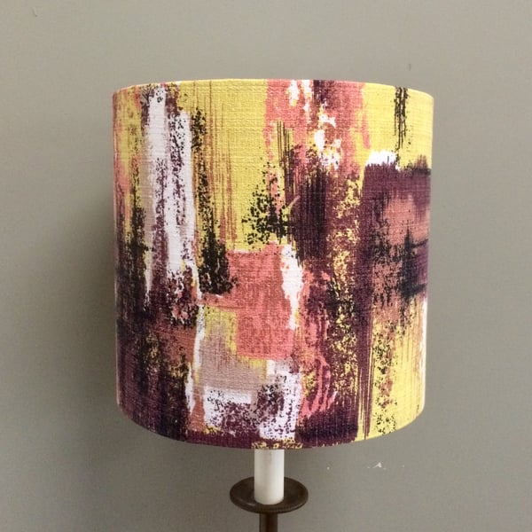 Abstract Chocolate Yellow Lime 50s 60s Barkcloth Vintage fabric Lampshade