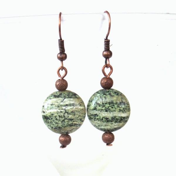 Copper earrings with silverline jasper