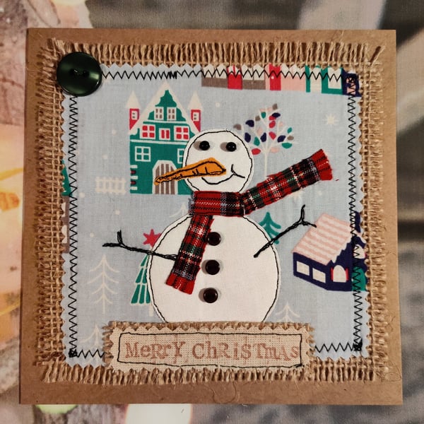Handmade, fabric, free motion machine embroidery Christmas cards  