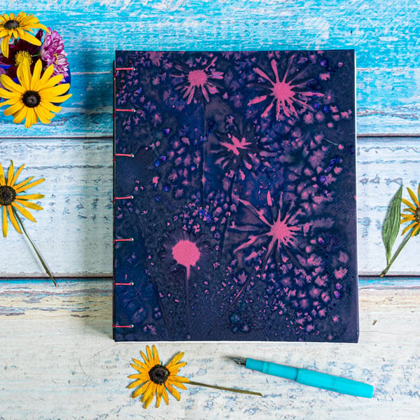 8” x 10” Coptic-Bound Journal, Viola Daisy Days