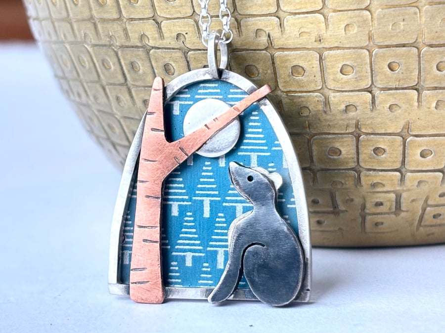 Little badger and moon necklace