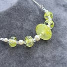 lemon yellow spotted lampwork glass beaded necklace