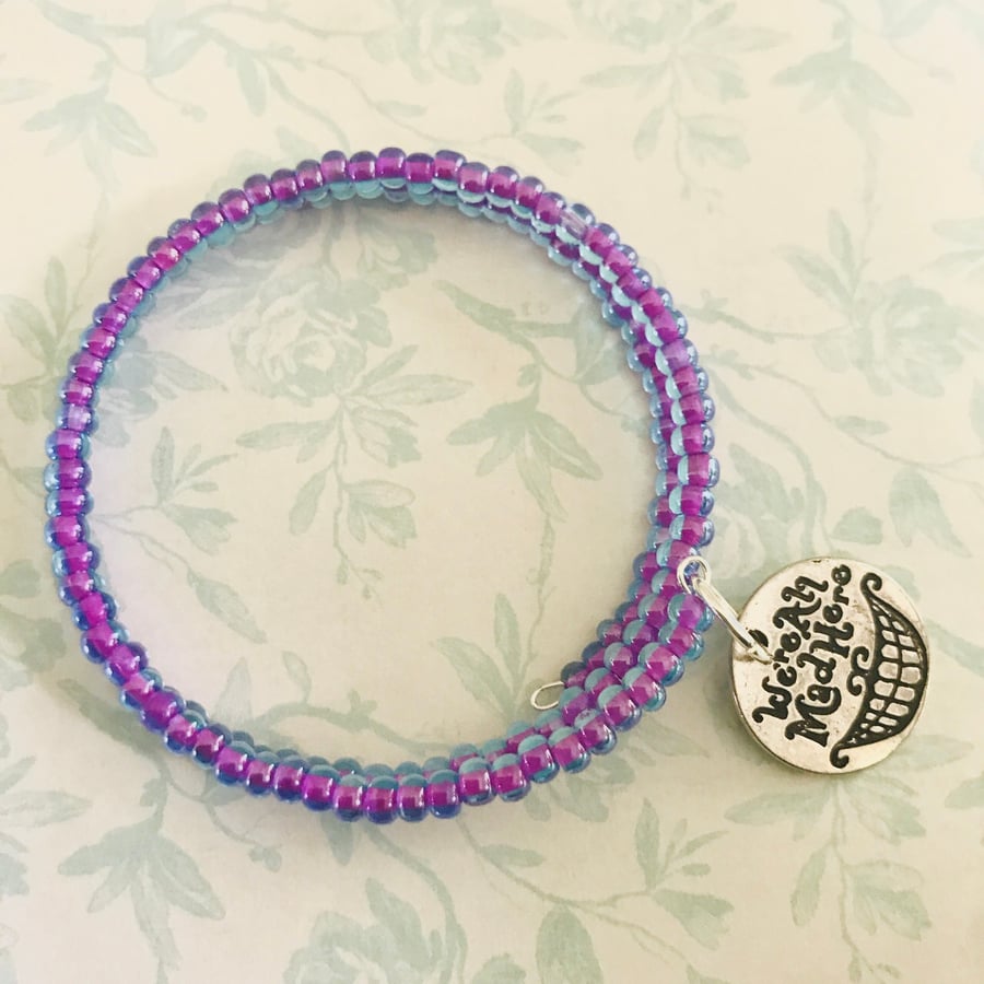 Alice In Wonderland Inspired Beaded Memory Wire Bracelet