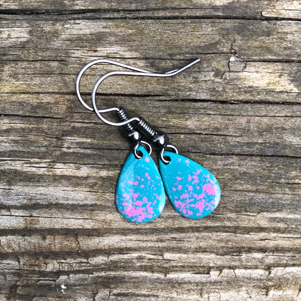 ‘Sanity’ Enamel Teardrop Earrings. Sterling silver upgrade available. 