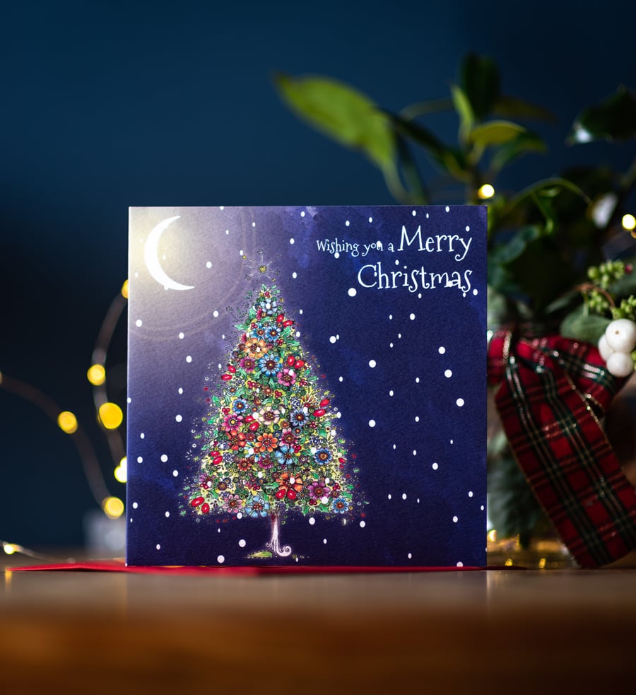 Christmas Floral  tree  Single greeting card