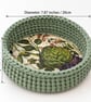 Handmade Crochet Basket with Decoupage Wooden Base - Sage Green Storage Organize - Image 4