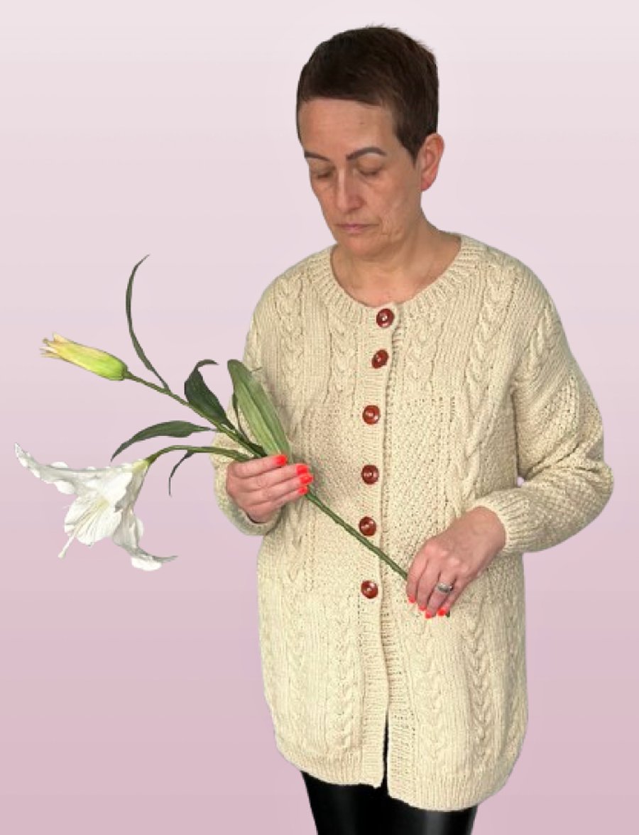 Longer Length Cardigan, Hand Knitted, Chest Size 92-97cms (36-38")