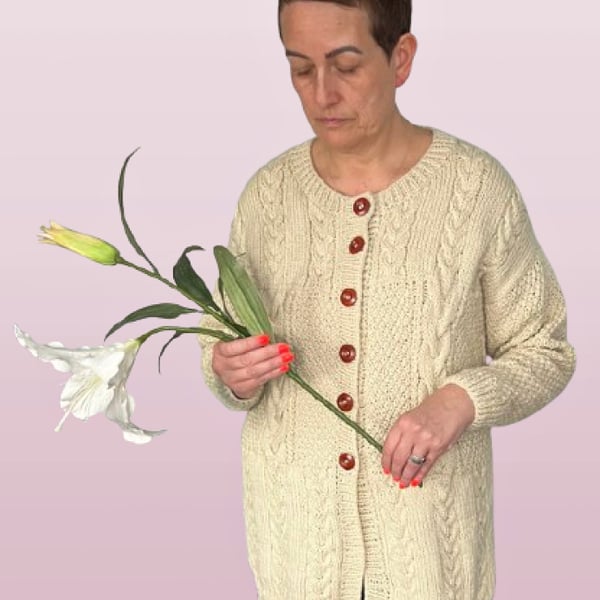 Longer Length Cardigan, Hand Knitted, Chest Size 92-97cms (36-38")