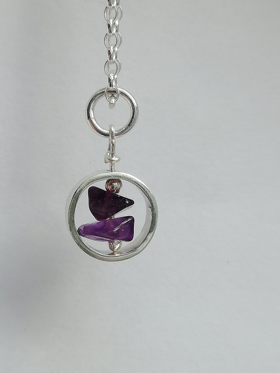 A Tiny Silver Ring with Amethysts Necklace
