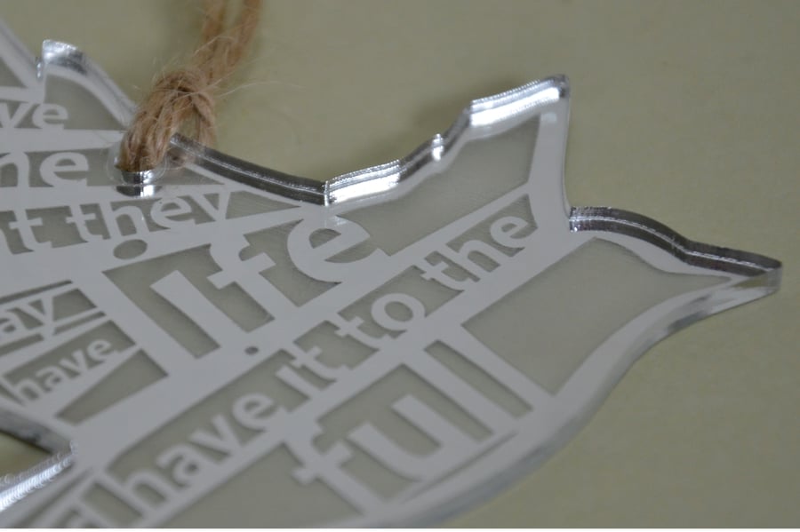 'Laser Tweet' - John 10:10 (acrylic, 10cm)