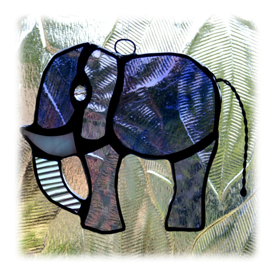 SOLD Elephant Suncatcher Stained Glass Little Purple Handmade