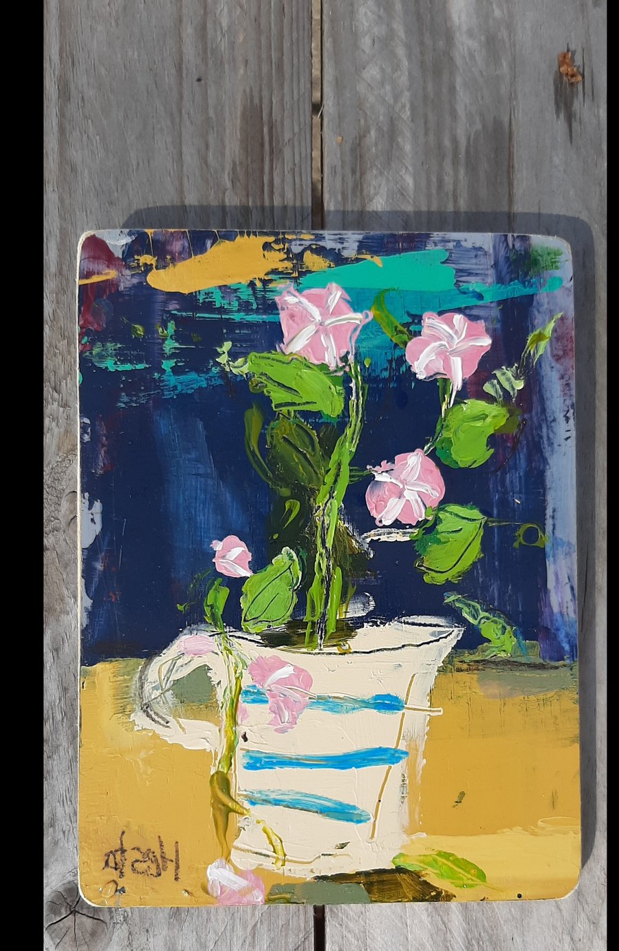 Contemporary still life on reclaimed wood 