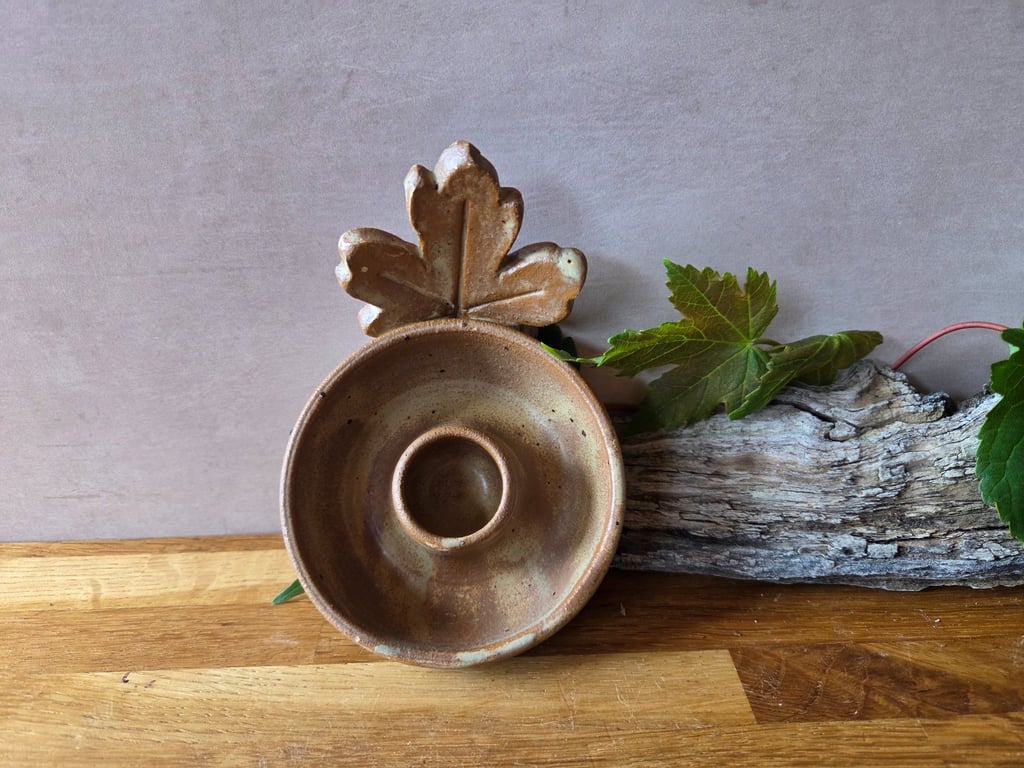 Woodland inspired Stoneware Candle Holders - Beige Sycamore leaf