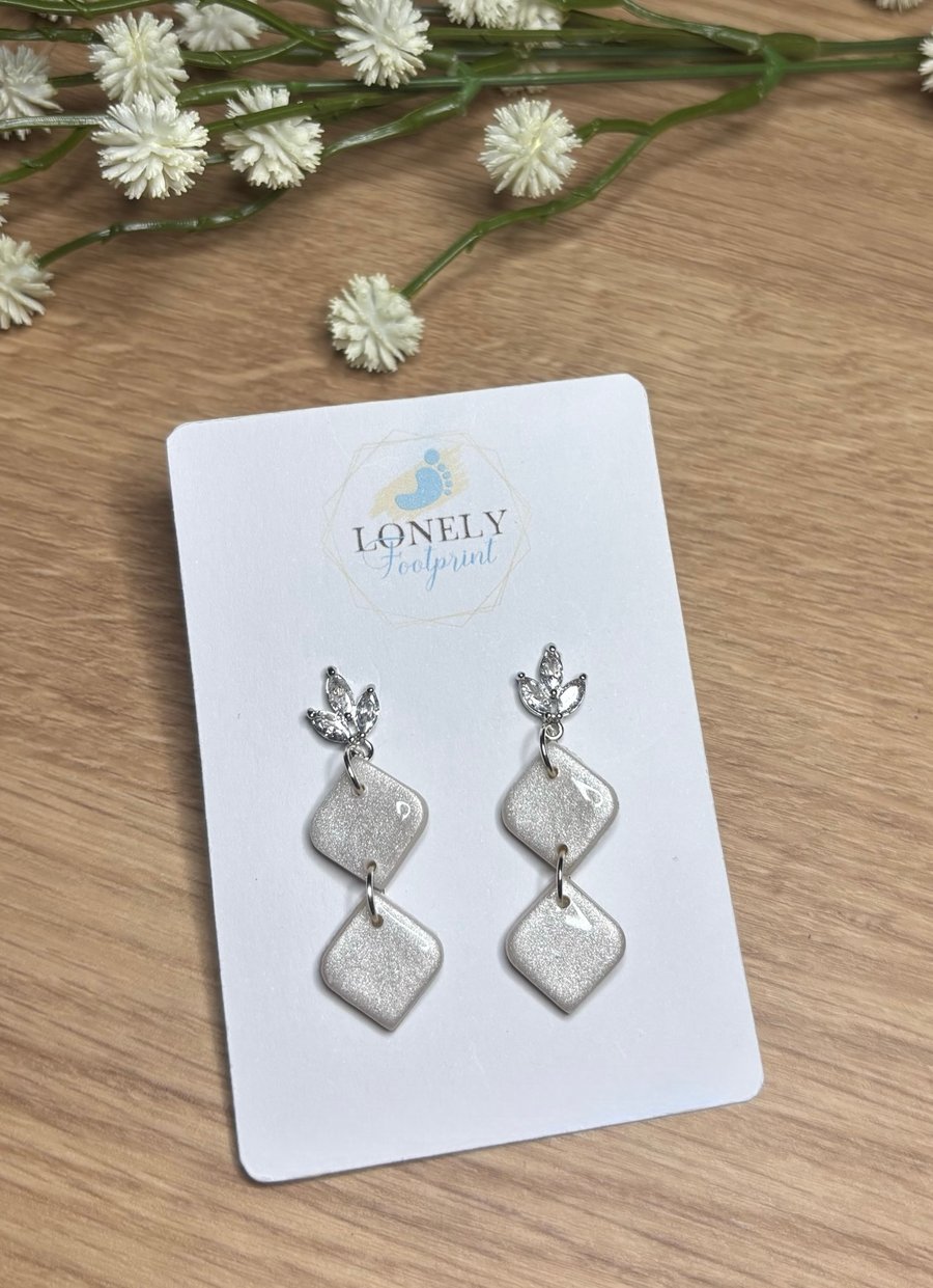 Pearl and CZ Polymer Clay Earrings - Handmade Jewellery 