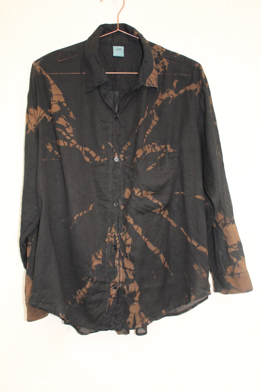 Unisex Vintage 90's reworked black and copper blouse ,Sexy sheer rust Tie Dye, 