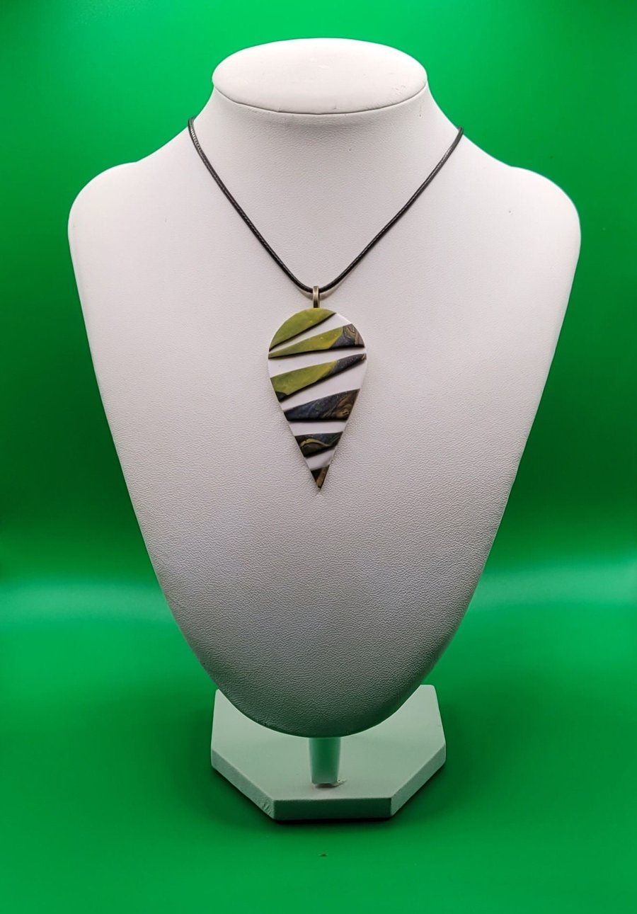 Large Teardrop Pendant Necklace 60x30mm, Handmade Polymer Clay Statement Necklac