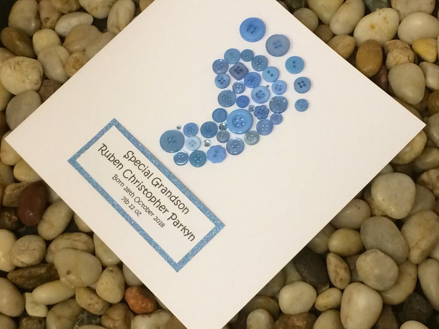 Personalised Handmade Footprint New Baby Boy Card