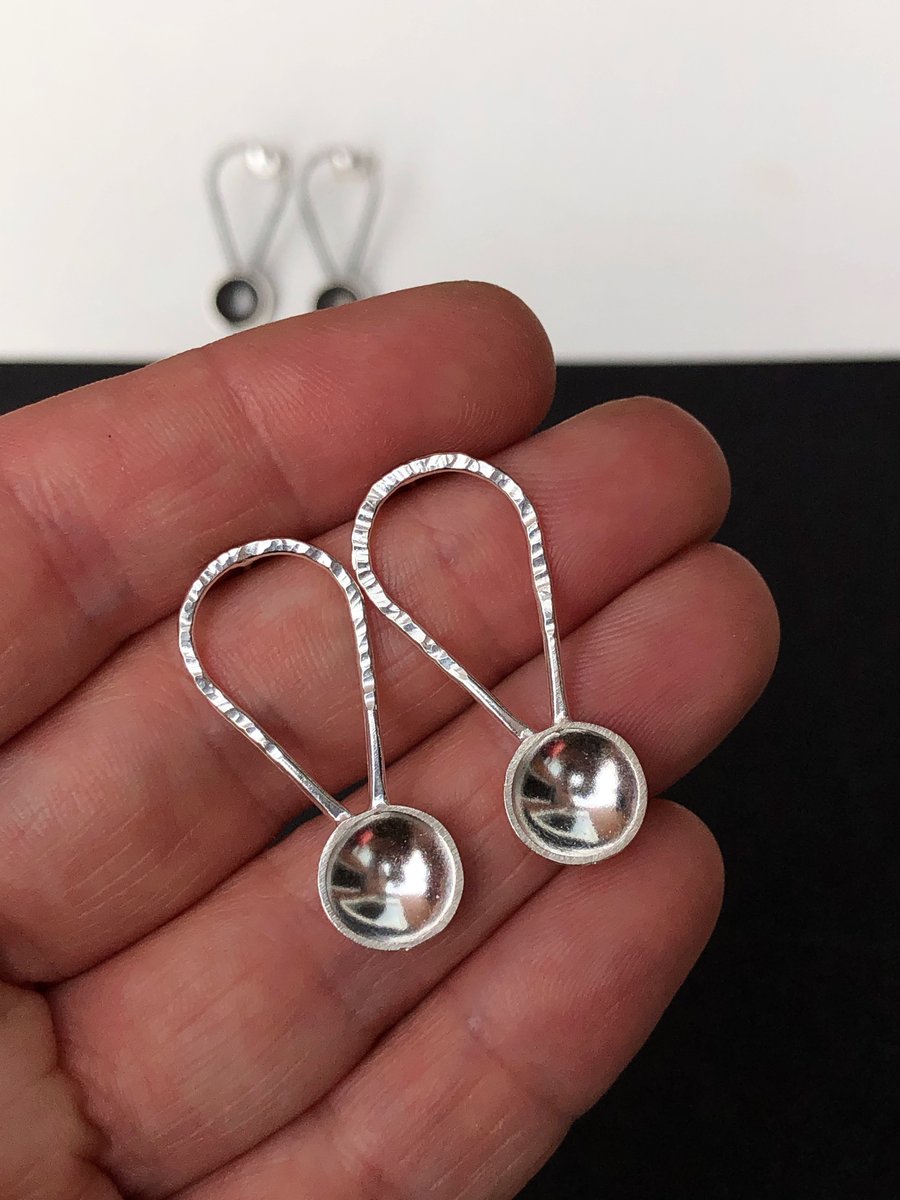 Silver spoon earrings with hammered detail - long stud silver earrings.