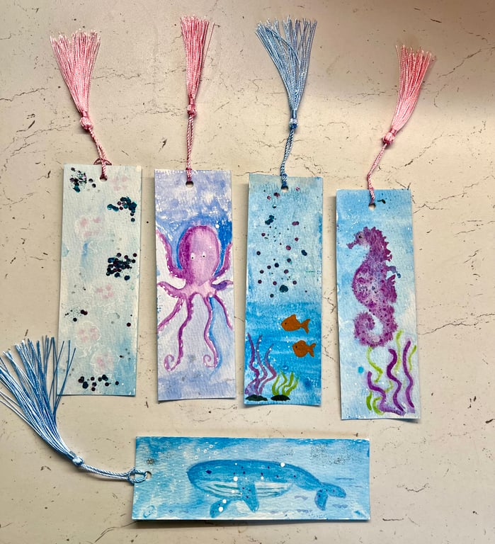 Marine Themed Hand-painted Bookmarks 