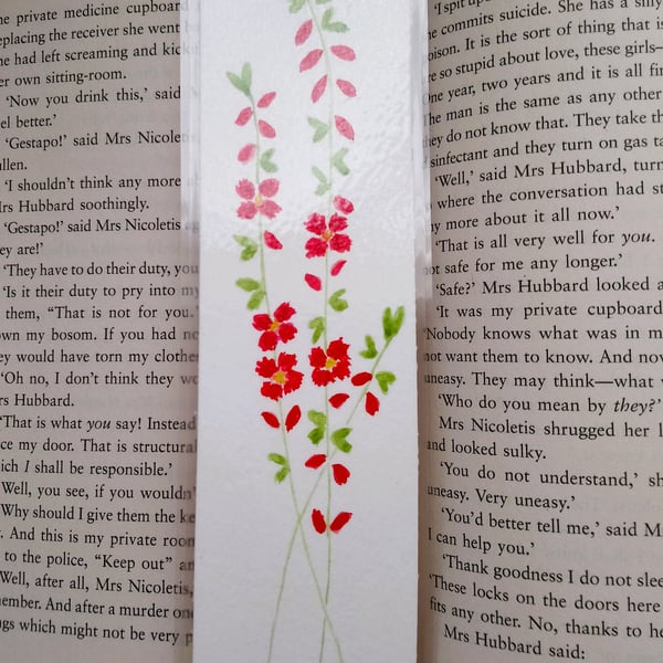 Original Hand Painted Red Flower Bookmark