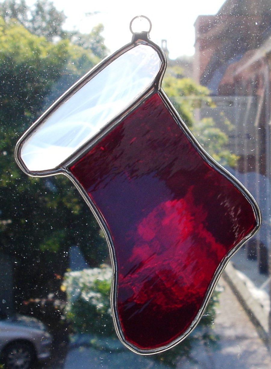 STAINED GLASS SANTA'S BOOT