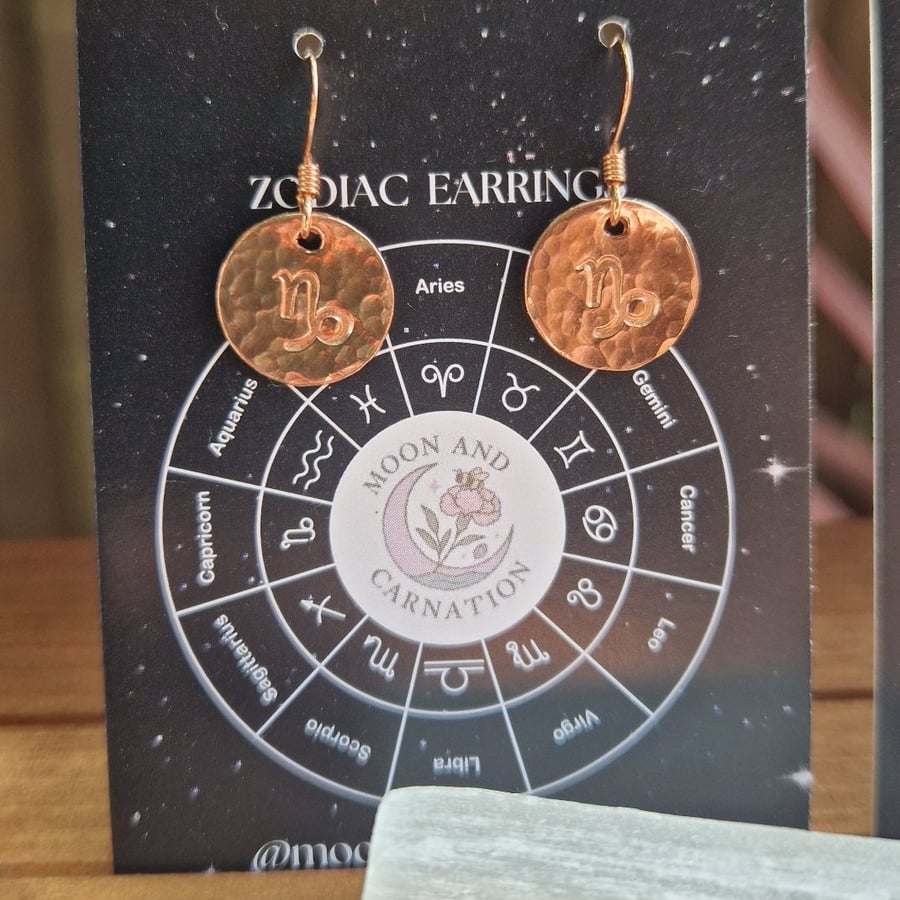 Capricorn Copper Zodiac Earrings 