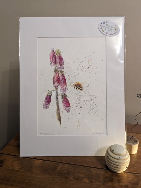 An A4 or A5 Limited edition print ' A Taste of Summer' ( Foxglove and Bumblebee)